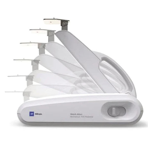 White medical device with multiple components on a white background